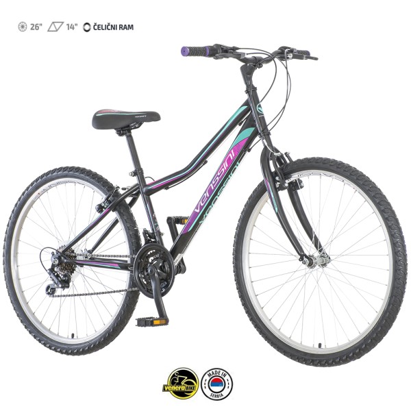 VENSSINI MODENA MOD262 26"/14'' велосипед црно виолетово тиркизна боја